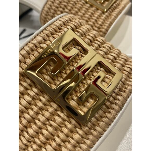 Givenchy Sandal Raffia 4G Block Heel Leather Mules Ivory Tan - Picture 5 of 11